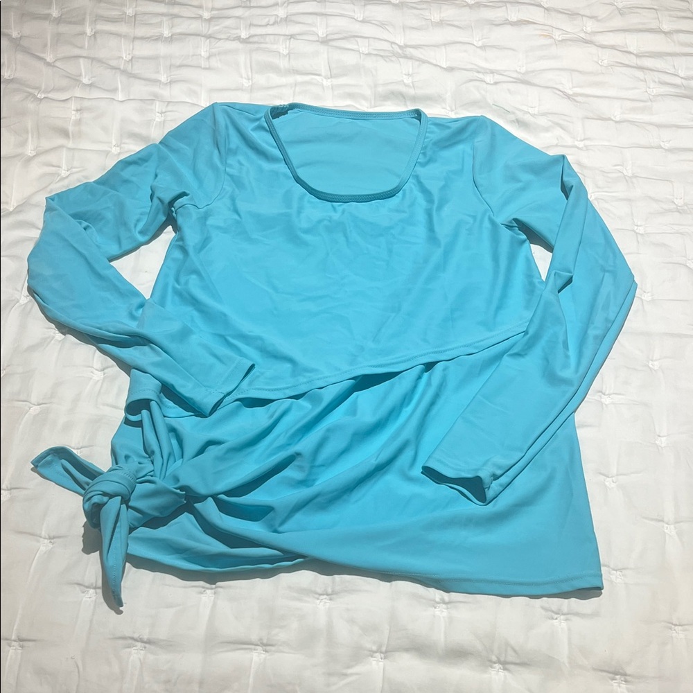 LATCHED MAMA Aqua Blue Women's Nursing and Maternity UPF 50 Swim Top